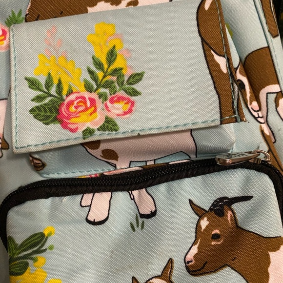 Light Blue Goat Lamb Flowers Print Sling Backpack - Picture 4 of 7